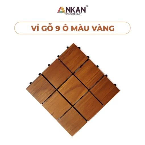 Vỉ Gỗ 9 Nan Kim Cương Vàng 30×30cm nền trắng, logo ANKAN