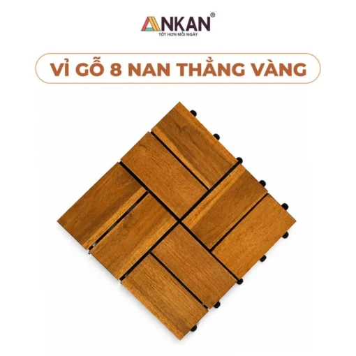 Vỉ Gỗ 8 Nan Thẳng Vàng 30×30cm nền trắng, logo ANKAN