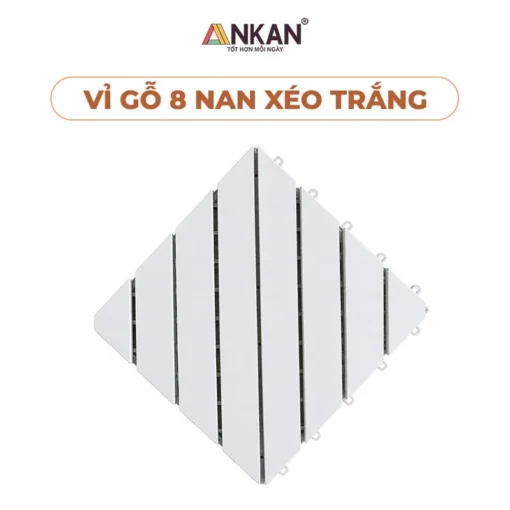 Vỉ Gỗ 8 Nan Xéo Trắng 30×30cm nền trắng, logo ANKAN