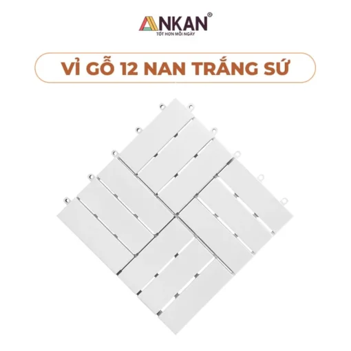 Vỉ Gỗ 12 Nan Trắng Snow 30×30cm nền trắng, logo ANKAN